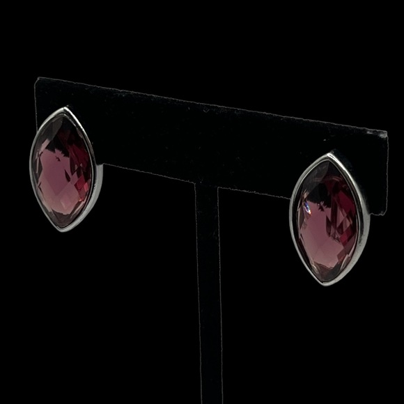 Anne Klein Silver Tone Faceted Maroon Stone Clip On Earrings - Picture 11 of 13